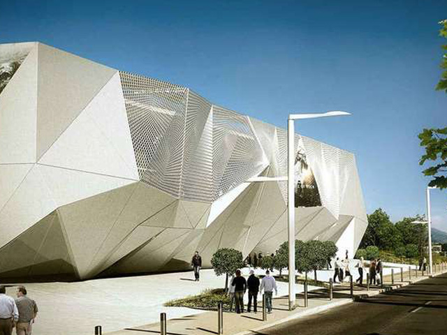De toekomstige multiplex bioscoop van Cannes La Bocca biedt 2.450 zitplaatsen in twaalf bioscoopzalen. The new multiplex cinema of Cannes; a concrete diamond