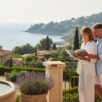 Couple surveys French Riviera property terrace