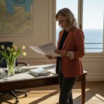 Agent reviews luxury real estate in Riviera office