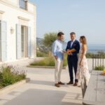 Agent shows French Riviera luxury villa exterior