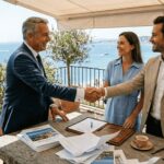 Agent meeting investors on Côte d'Azur terrace