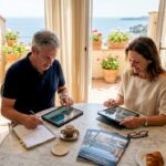 Buyers reviewing Riviera property listings in apartment