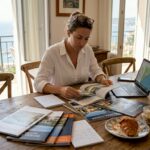 Woman reviewing Côte d'Azur real estate listings