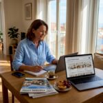 Woman reviewing Lisbon luxury home listings