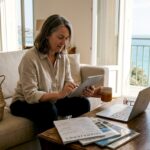 Buyer researching Riviera property in living room