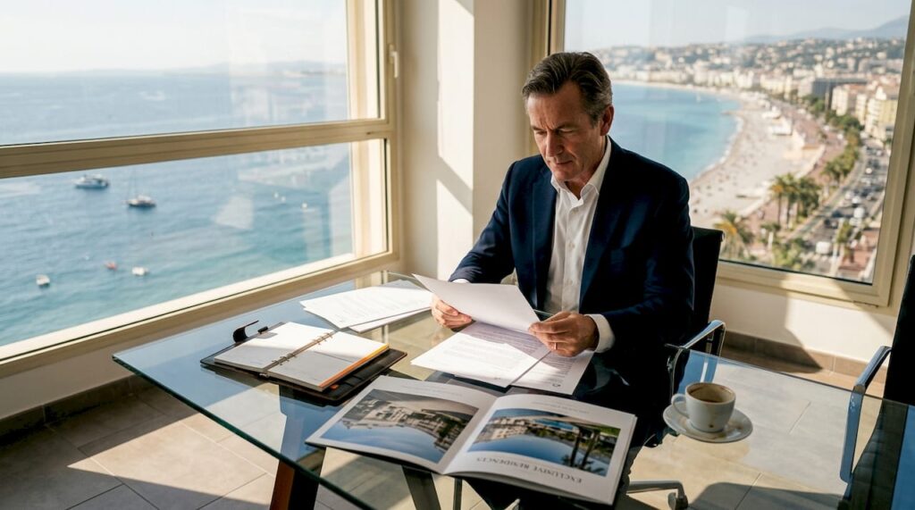 Private banker reviews luxury property documents