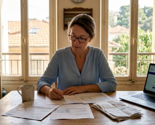 Investor reviewing French property tax documents
