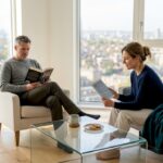 Couple relaxing in luxury city penthouse