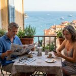 Couple enjoying Côte d'Azur balcony morning