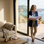 Advisor reviewing blueprints in luxury villa