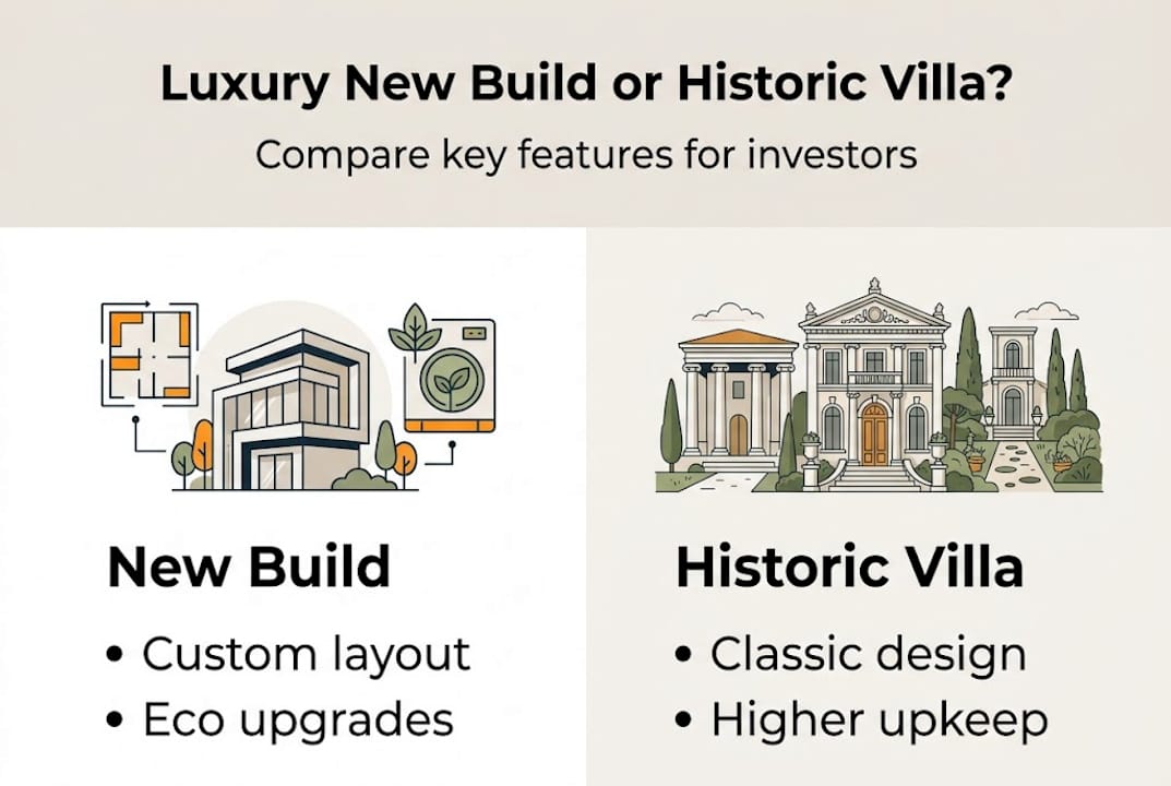 Infographic comparing new builds and historic villas