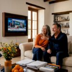 Couple viewing Portugal property living room