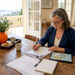Advisor reviewing estate documents at villa table