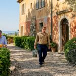 Italian villa and courtyard activity scene