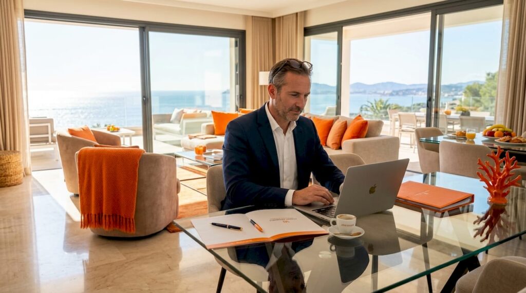Advisor reviewing Côte d'Azur luxury property portfolio