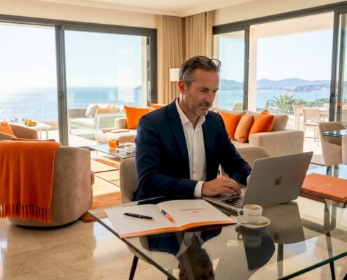 Advisor reviewing Côte d'Azur luxury property portfolio