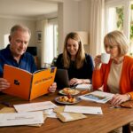 Family reviewing real estate documents together