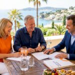 Couple with solicitor reviewing property documents