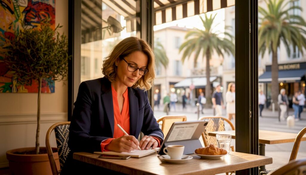 Agent reviews villa listings in Riviera office