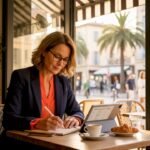Agent reviews villa listings in Riviera office