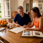 Family reviewing deed in luxury Riviera villa