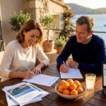 Couple sorting French inheritance papers at home