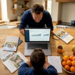 Real estate investor working at kitchen table