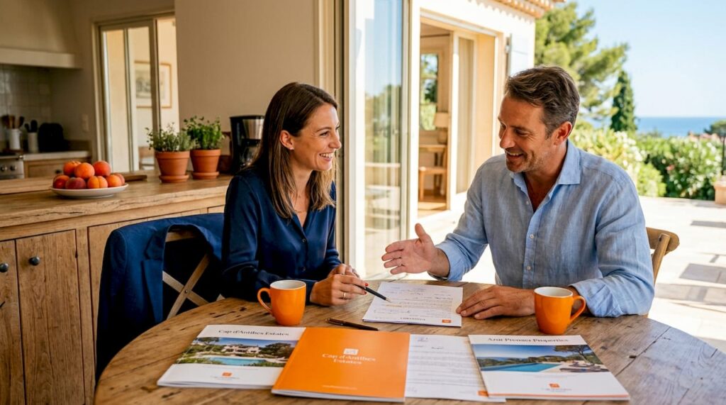Buyer and agent reviewing property contract