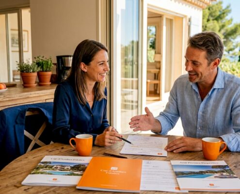 Buyer and agent reviewing property contract