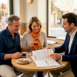 Couple reviewing contract with real estate agent