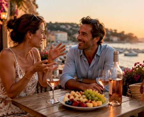 Couple enjoying terrace during real estate tax planning