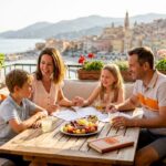 Family discussing estate planning on sunny terrace