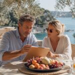 Couple reviewing buyer’s agent checklist on terrace