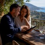 Couple on terrace discussing property investment